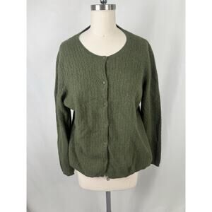 Anne Klein Sport Green Cable Knit Cardigan Sweater Merino Wool Angora Cashmere